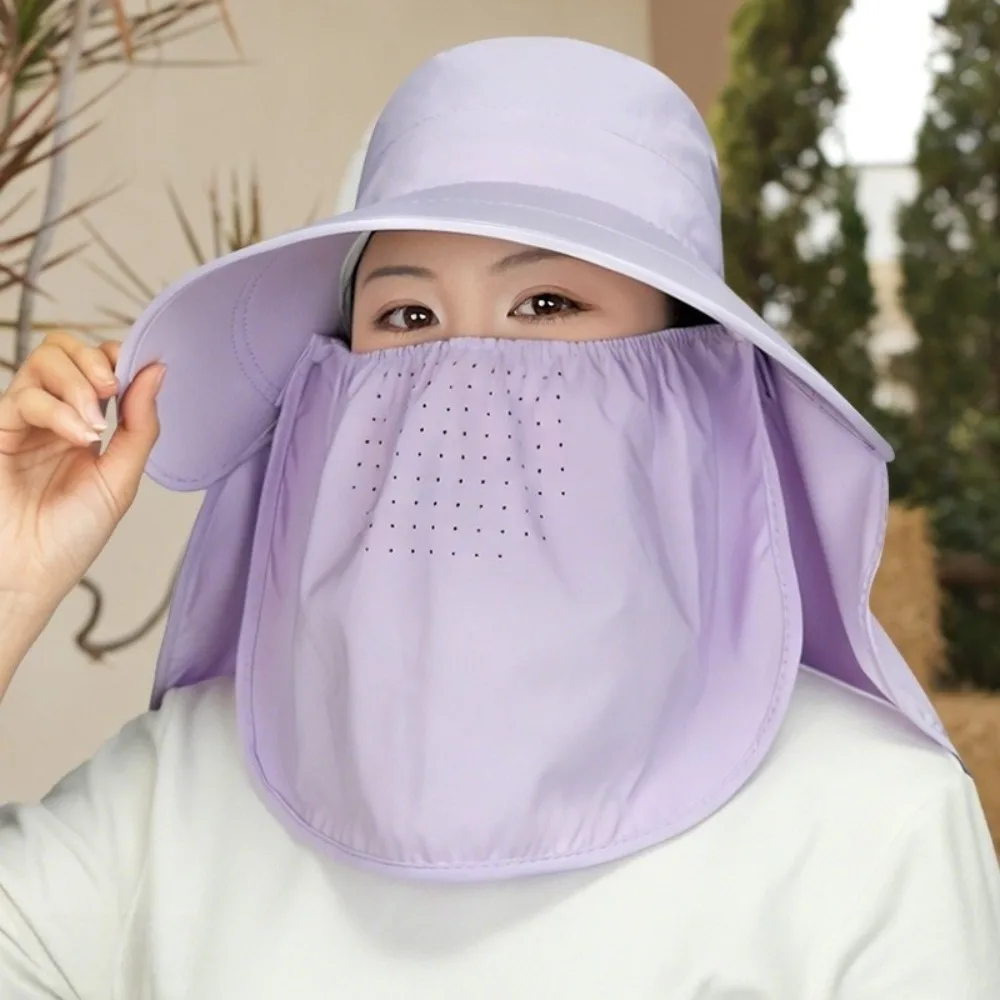 

Simple Face Cover Shawl Mask Hat Wide Brim Adjustable Sunshade Shawl Cap Soft Thin Neck Protection Cap Outdoor