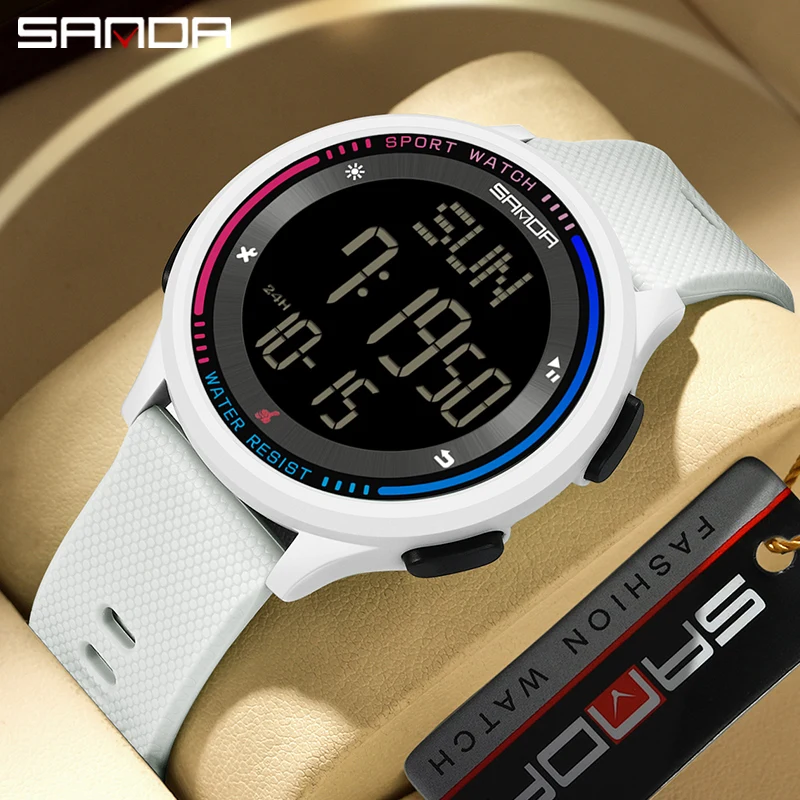 SANDA 6158 Fashion Digital Movement Teenager Students Hand Clock Trendy Water Resistant Outdoor Sports Mode Wrist Stop Man Watch