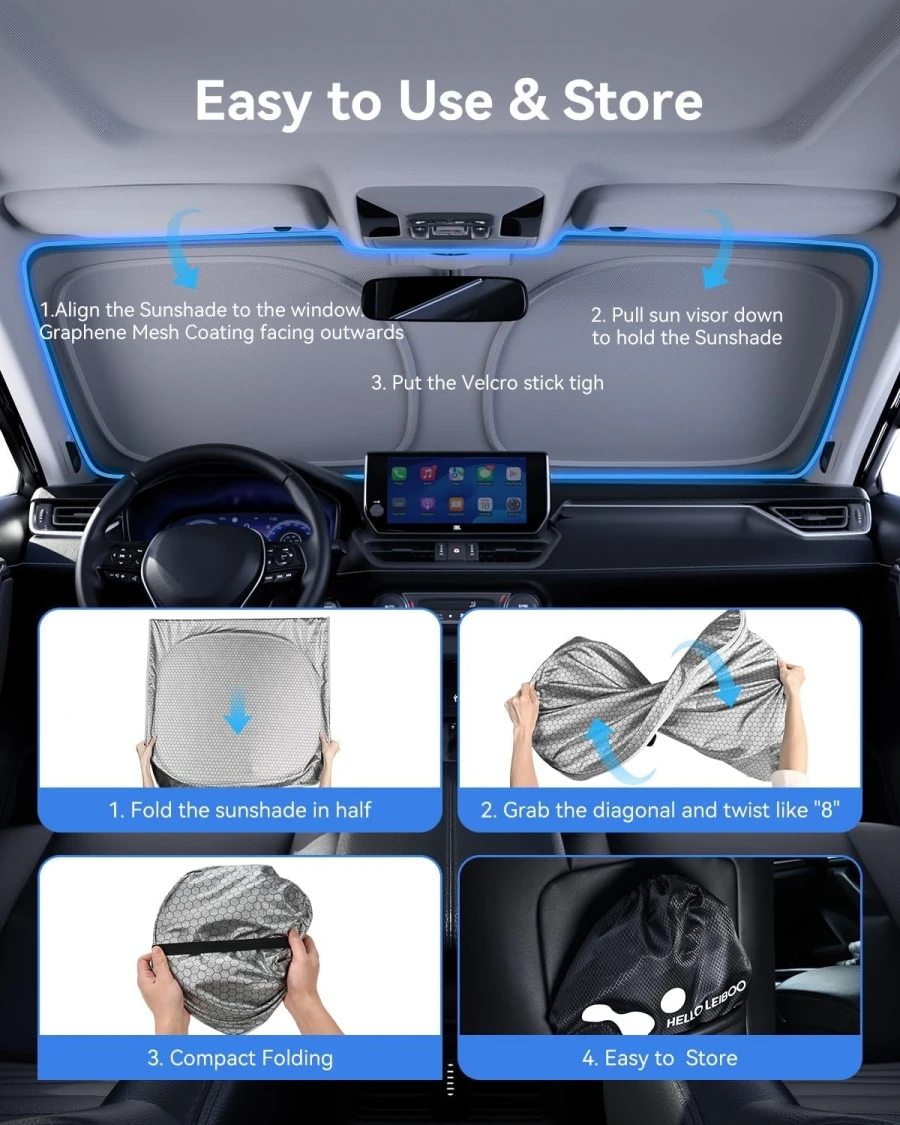 𝟐𝟎𝟐𝟔 𝐔𝐩𝐠𝐫𝐚𝐝𝐞𝐝 Honeycomb Heat Shield for Toyota RAV4 2019-2025 2026 Front Windshield Sun Shade UV Protection Sunshade view 5