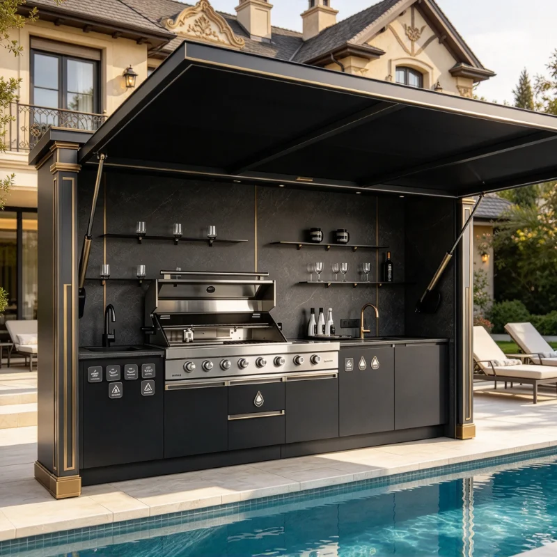Portable Patio Cooking Station Outdoor Kitchen Island Custom Unit With BBQ Grill Waterproof Aluminum Cabinets