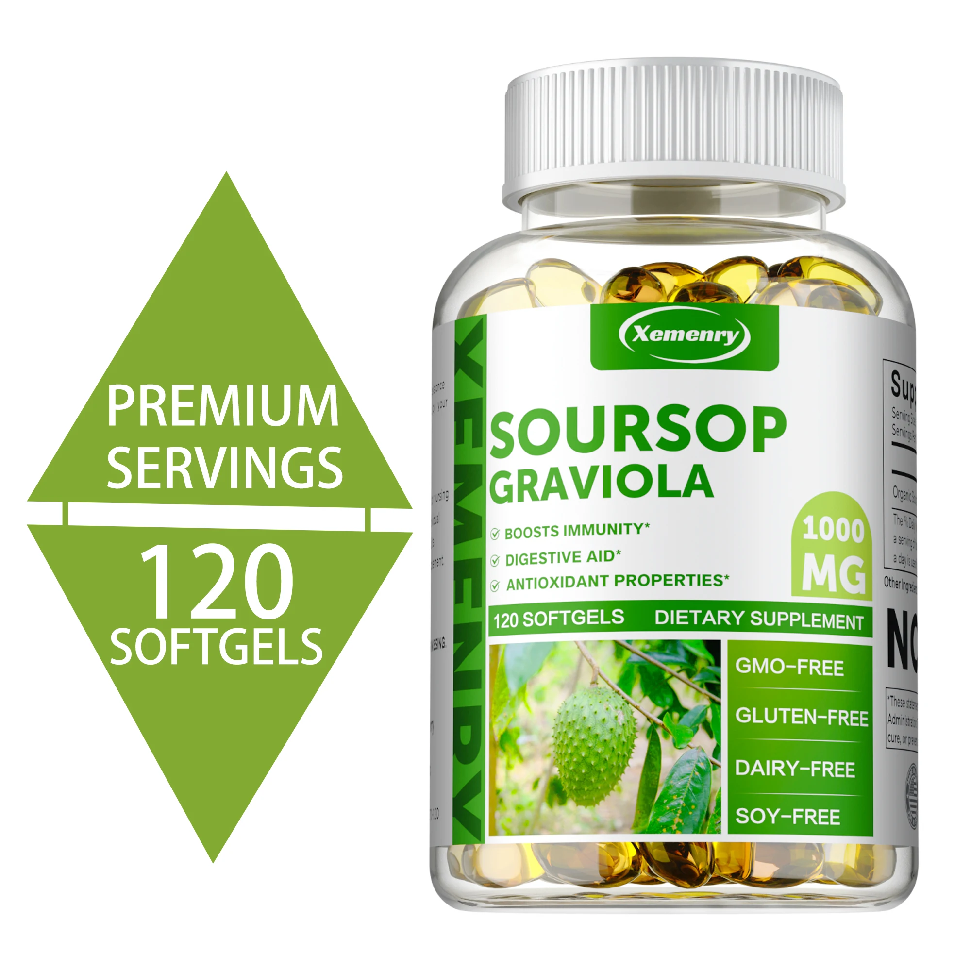 

Soursop Graviola 1000MG - Antioxidant, Supports Healthy Cell Growth and Function, Boosts Cellular Energy, Improves Digestion