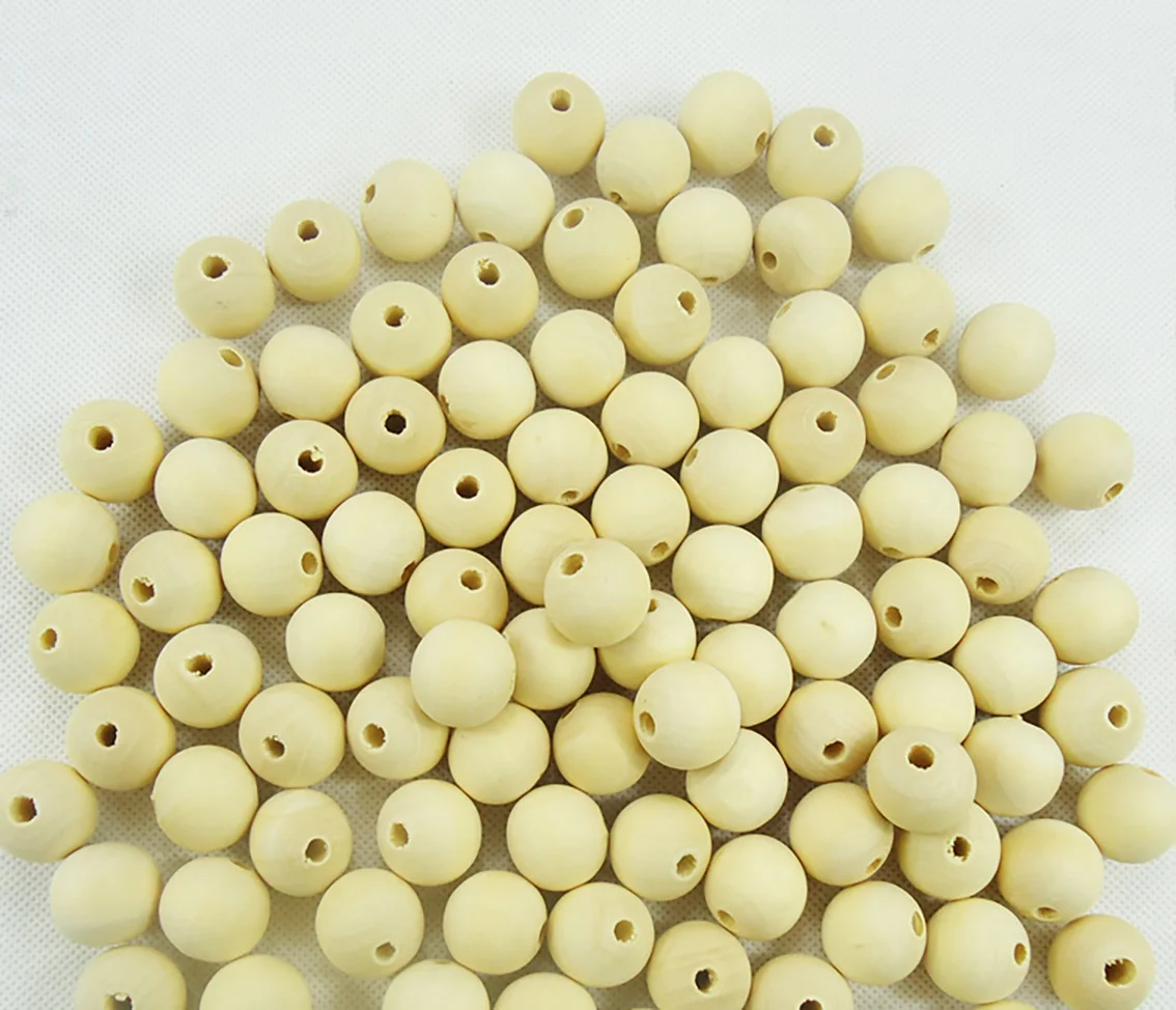 Natural Color Ball 4/6/8/10/14/20/25/30/35/40/50/60mm Through-hole Round Wooden Beads Manual DIY Ball Jewelry Carving Beads