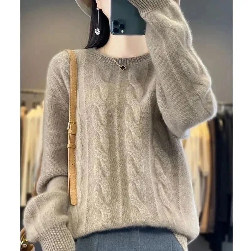 Nowy kaszmirowy sweter damski jesienno-zimowy 100% wełna merynosów moda O-neck jesienny ciepły pulowerowy top