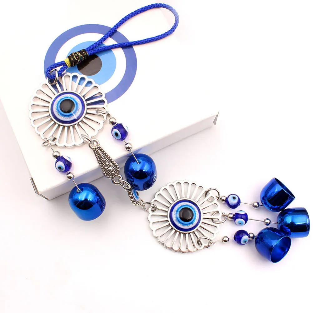 

Blue Hollow Eye Charm Wind Chimes Bell Car Hanging Ornament Lucky Protection Amulet Rearview Mirror Decor Evil Eye Blessing