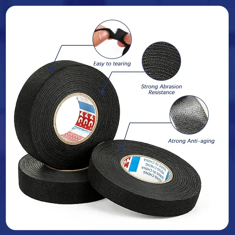 1-6pcs 15M Heat Resistant Tape Coroplast Adhesive Automotive Cloth Tape For Car Cable Harness Wiring Fabric Loom Electrical Heat