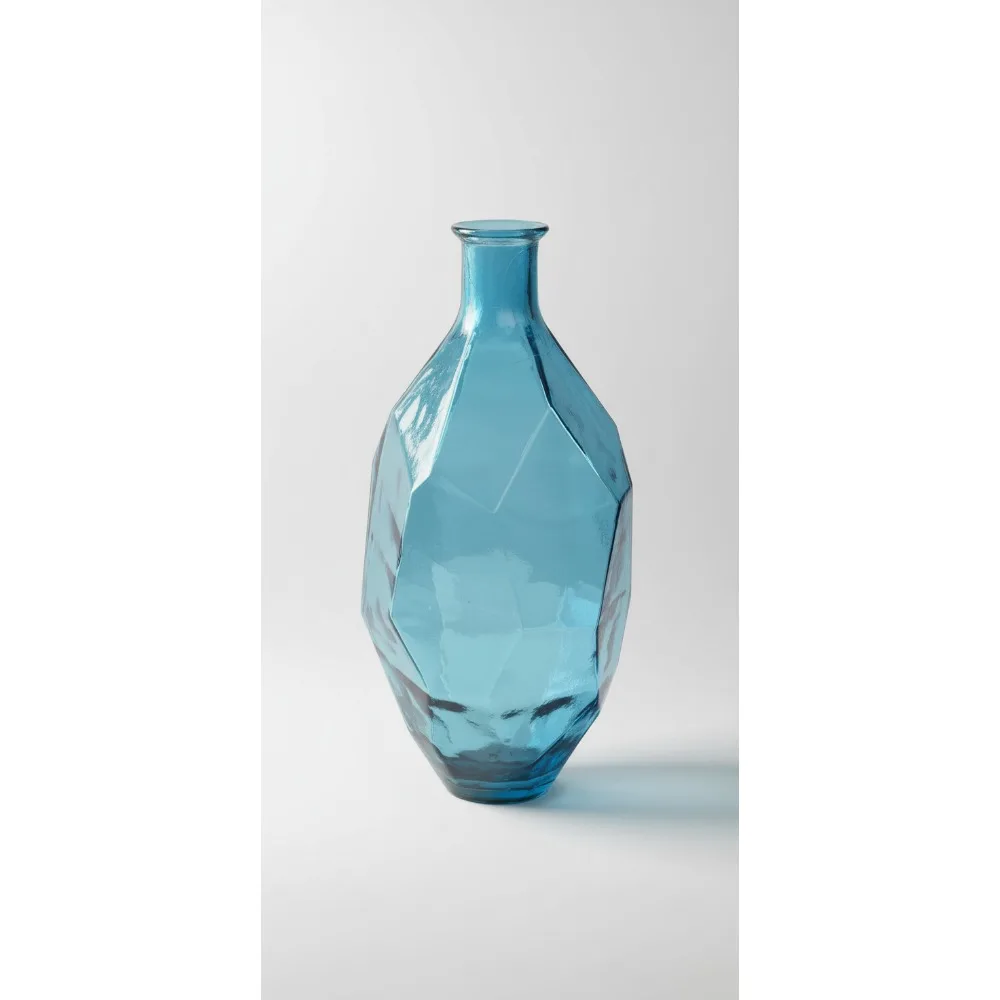 

Handmade Recycled Glass Tall Teal Bottleneck Vase 24" Modern Home Decor Centerpiece for Living Room Wedding