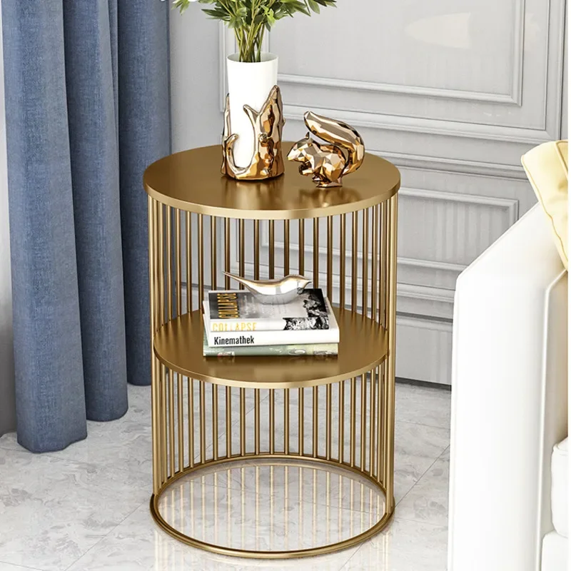 Creative Double Layer Coffee Tables Iron Frame Living Room Furniture Multifunctional Side Table Rugged Durable Bedside Cabinet