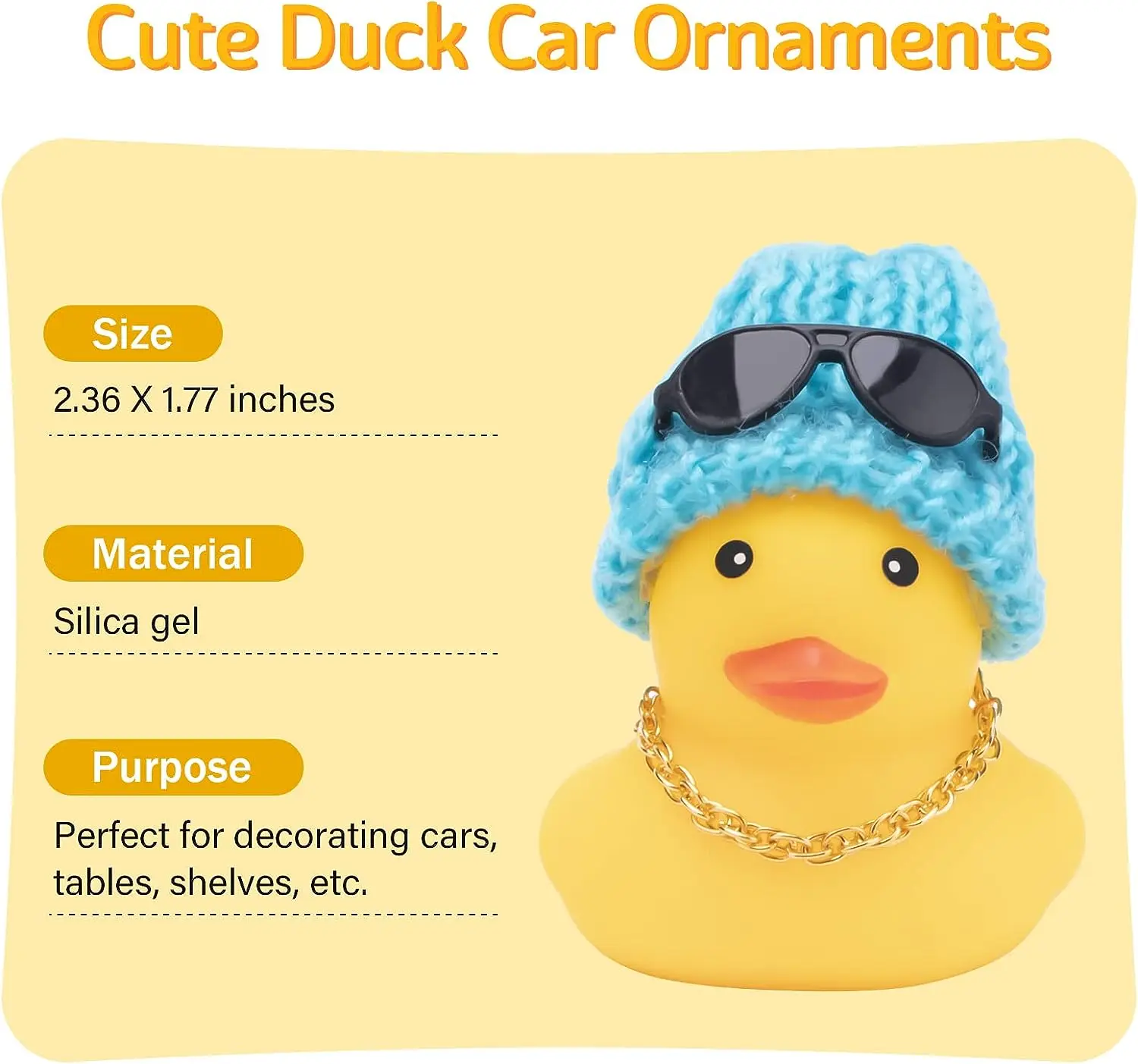 Car Rubber Duck Car Duck Decoration Dashboard Car Ornament per accessori per la decorazione del cruscotto dell\'auto con Mini Bachelor Cap Neckl