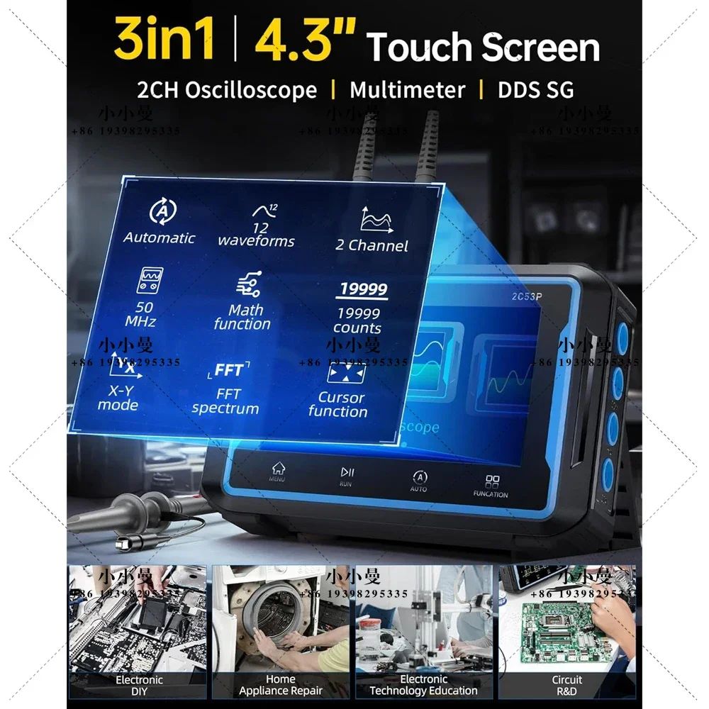 FNIRSI 2C53P Touch Screen Digital Oscilloscope+Multimeter+Signal Generator 3IN1 Dual Channel 50MHZ Automatic Osciloscópio Tools