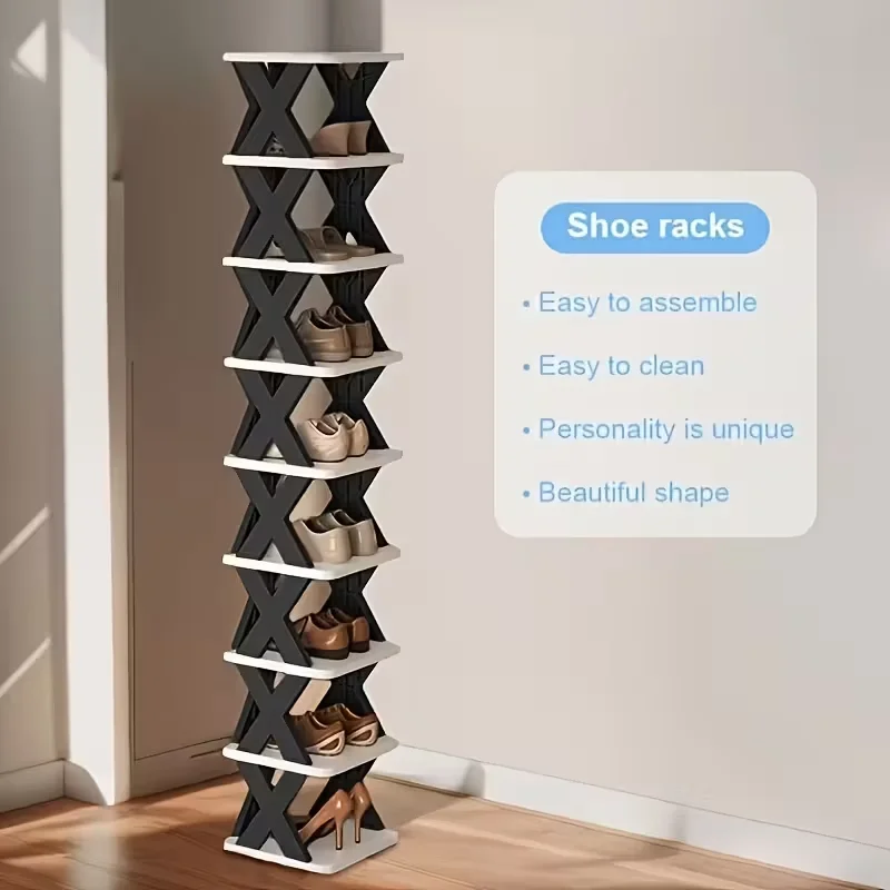 Platzsparender Eck-Schuhregal-Organizer – Hohes, schmales, robustes Kunststoffregal mit 6/9 Ebenen für 6/9 Paar Schuhe & Stiefel, vielseitige Aufbewahrung für Eingangsbereich, Schrank, Garage,