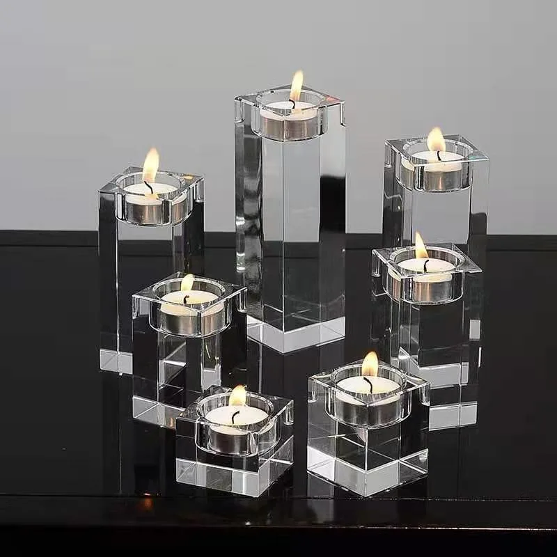 Einzel-Kristall-Kerzenhalter - 4cm-16cm Kubisches Prisma für Teelichter & Romantische Atmosphäre, 7 Höhen Verfügbar