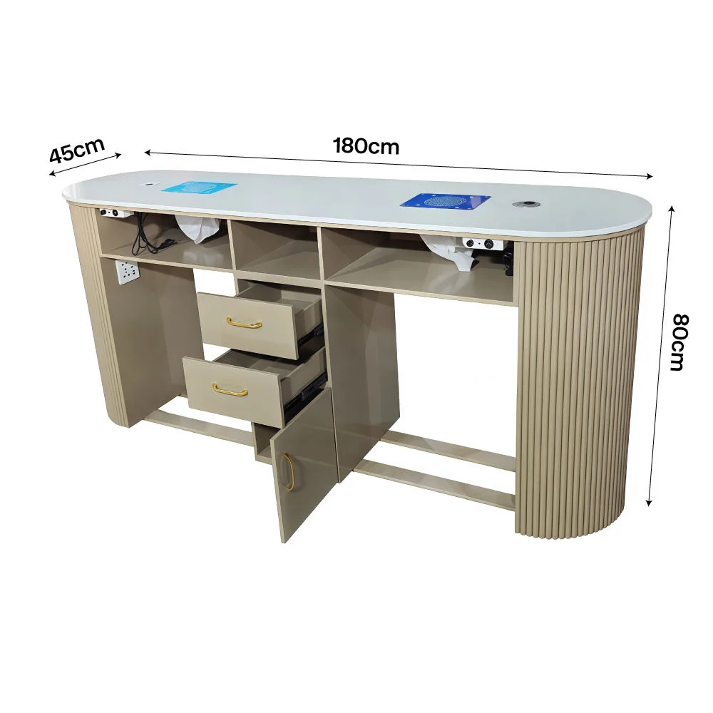 Light Luxury Double Seat Wood Nail Table Manicure Tables and Chairs Set Beauty Saloon Manicure Nail Table with Dust Collector
