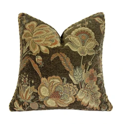 Hinyeatex Classic Soft Heavy Chenille Multi-colors Floral Pipping Square Pillow Case Sofa Cushion Cover 45 x 45 cm Sell by piece