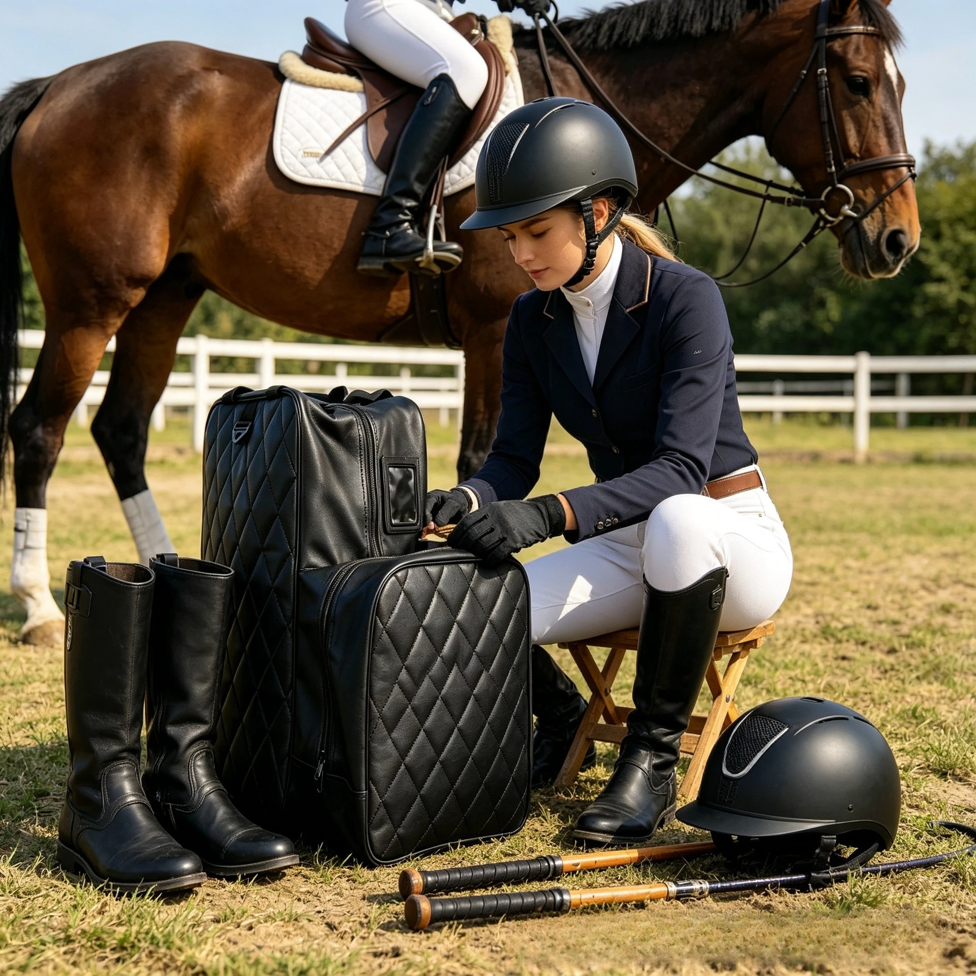 New large-size equestrian riding equipment bag, large-capacity double-layer design, wear-resistant, waterproof and portable.