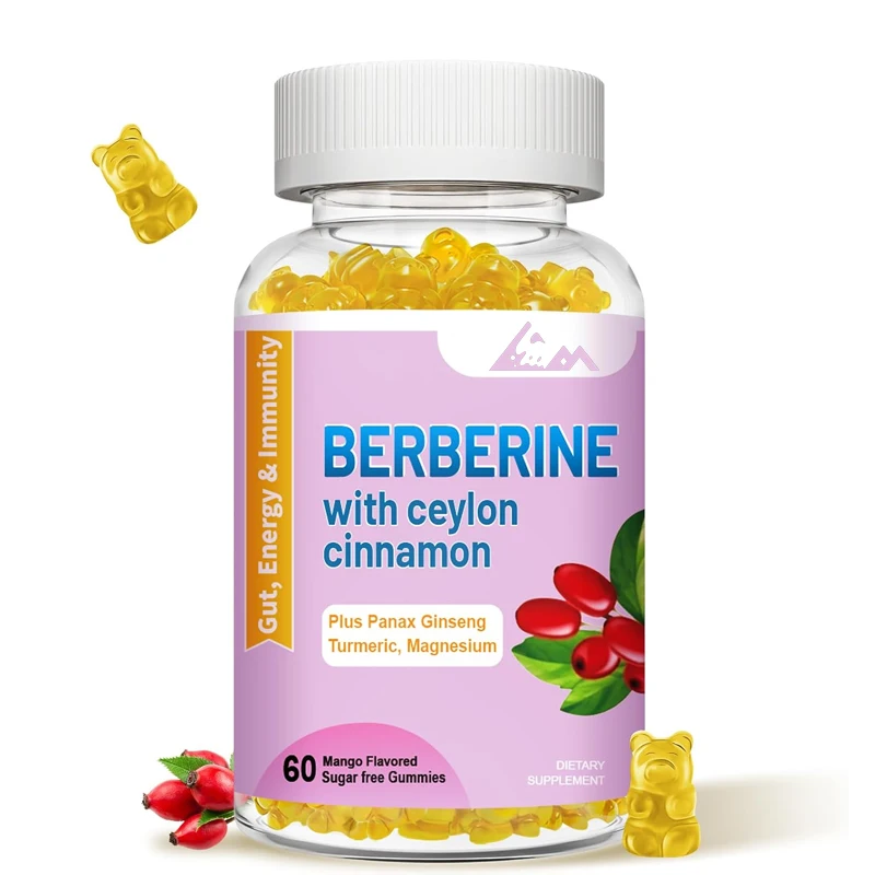 Berberine contains Ceylon cinnamon gummies, sugar free, vegetarian, immune health support, 60 mango flavored gummies