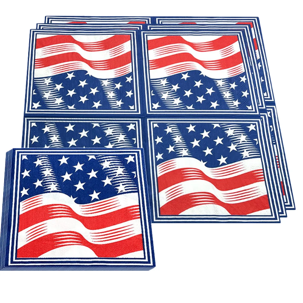 

40 Pcs US Flag Fourth Paper Napkin American Decor Independence Day National Us Flag Straws