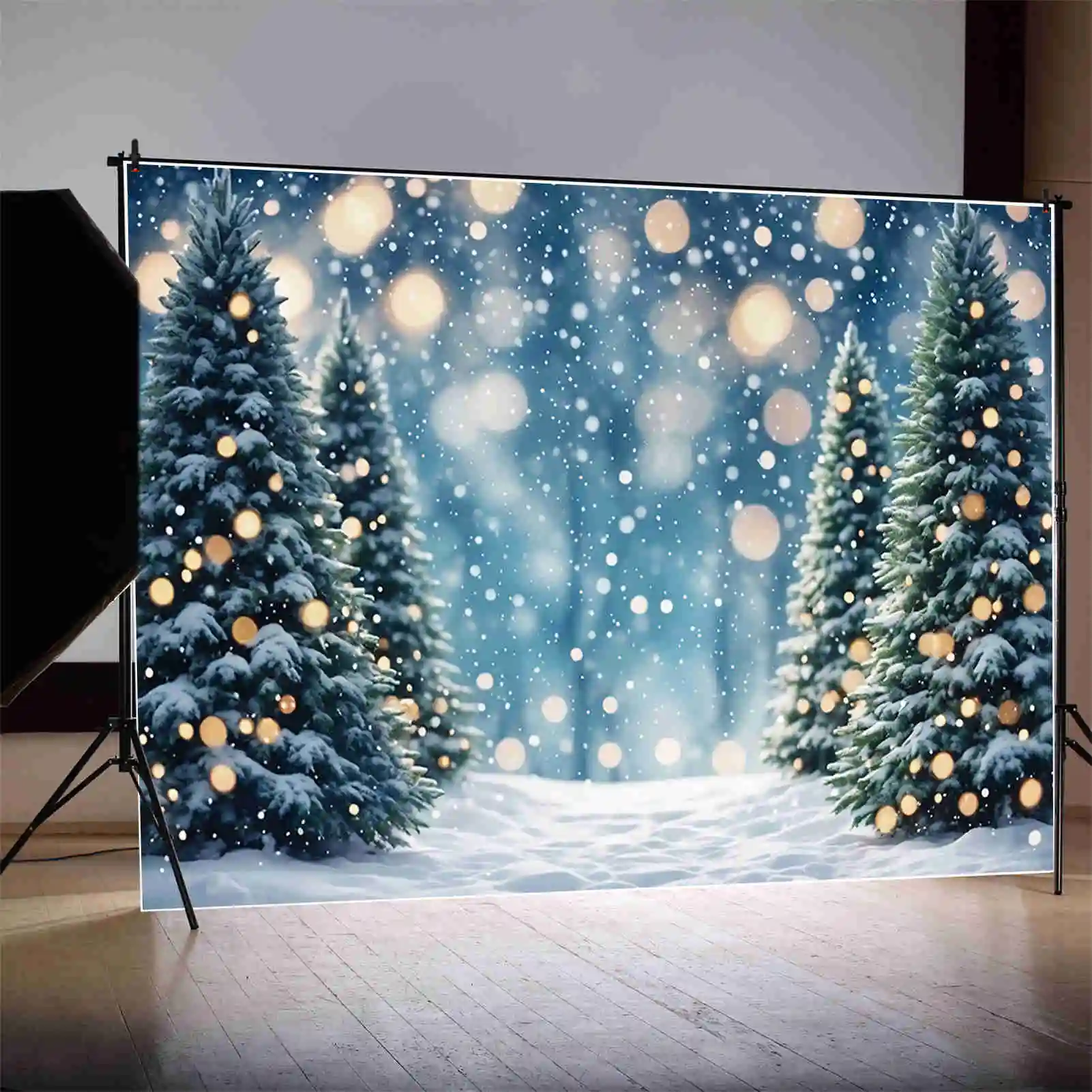 MOON.QG Winter Snow Trees Backdrops Christmas Outdoor Bokeh Children Backgrounds Custom Party Decoration Photography Supplies