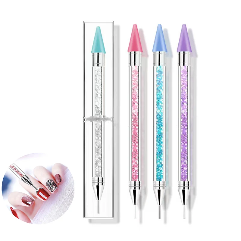 Crystal Handle Applicator Wax Pen Used For Nail Decoration Dual Head Acrylic Metal Dotting Pencil Nails Manicure DIY Point Drill