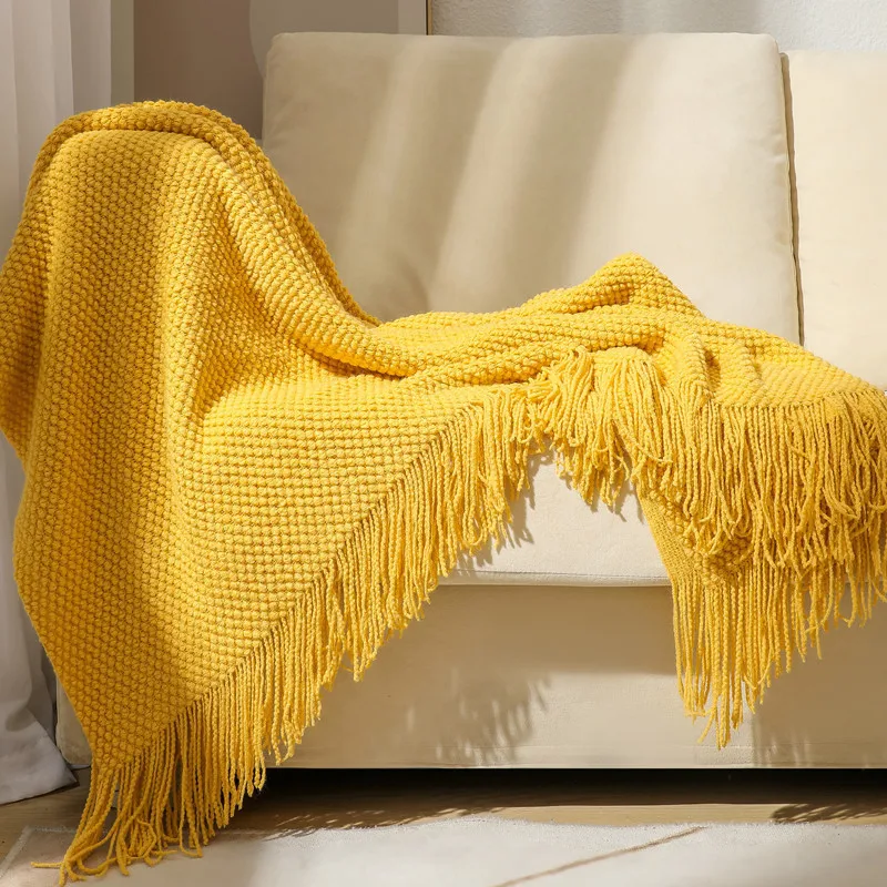Pineapple Grid Knitted Blanket Solid Color Fringe Decoration Blanket Cover Soft Bean Blankets For Office Nap Couch and Bed Xmas