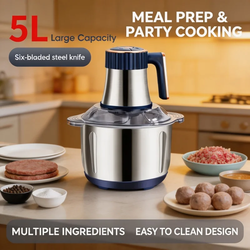 5L Electric Meat Grinders 304 Stainless Steel Food Crusher Multifunctional Vegetable Slicer Chopper Mincer Baby Food Processor