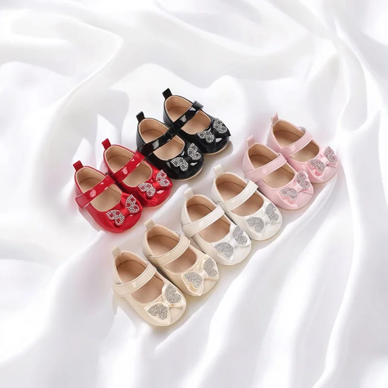 

Casual Cute Rhinestone Bowknot Decor Mary Jane Shoes For Baby Girls, Lightweight Non-slip Walking Shoes For Spring And Autumn
