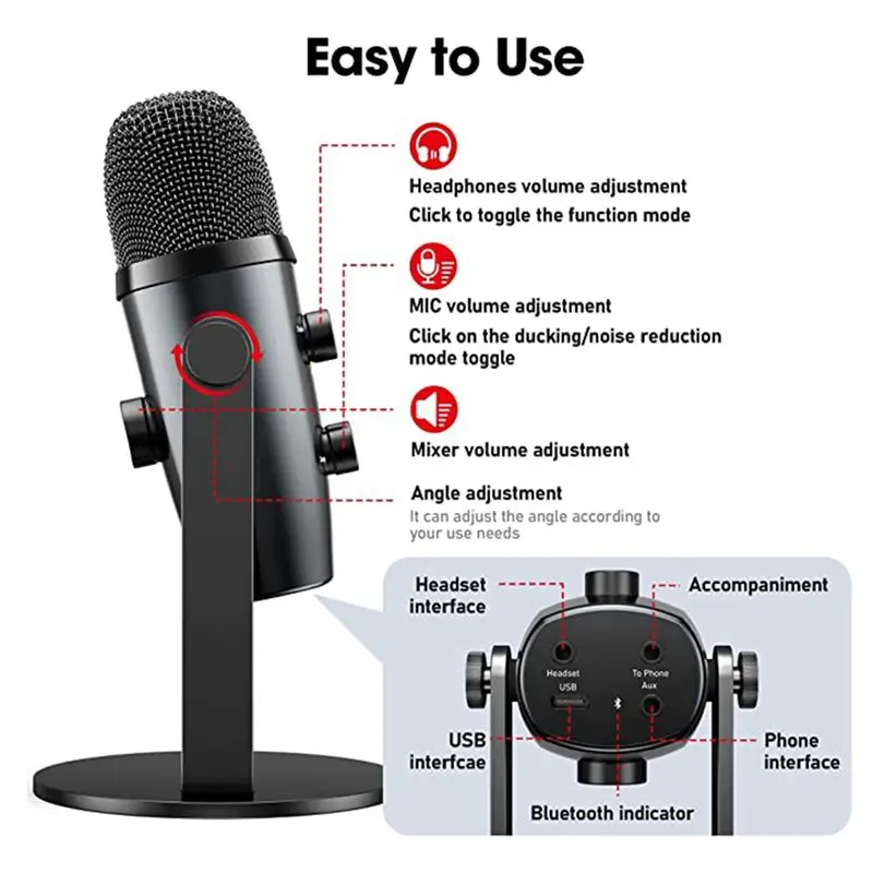 

Модный USB-микрофон, конденсаторный игровой микрофон для ПК/5/ноутбука/телефона, 4 режима звука, шумоподавление и реверберация