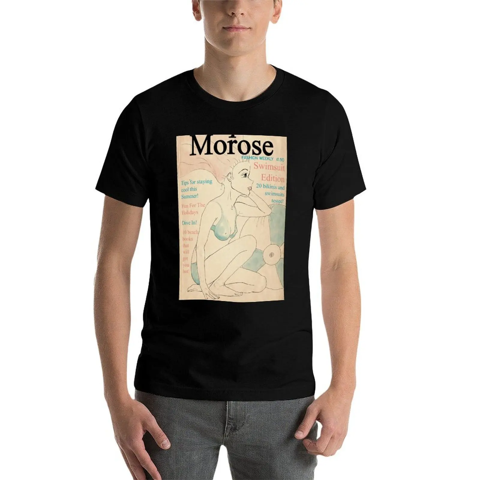 ريترو/خمر غلاف مجلة الموضة بيكيني وملابس السباحة طبعة تي شيرت تي شيرت رجل فاخر رجل جرافيك تي شيرت تي شيرت