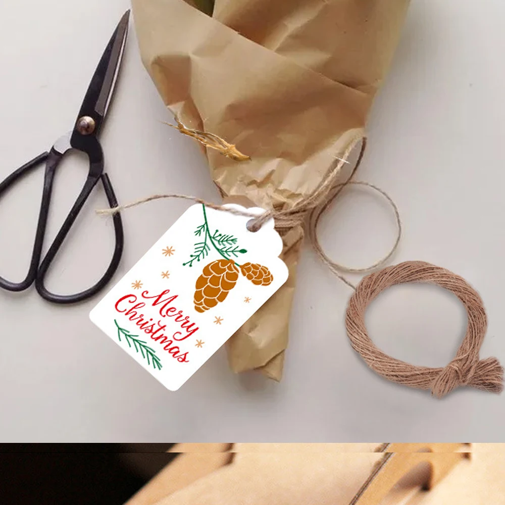 100pcs Merry Christmas Tags Wrapping Hanging Labels Santa Claus Snowman Xmas Tree Snowflake Hang Cards Festival Supplies Painted