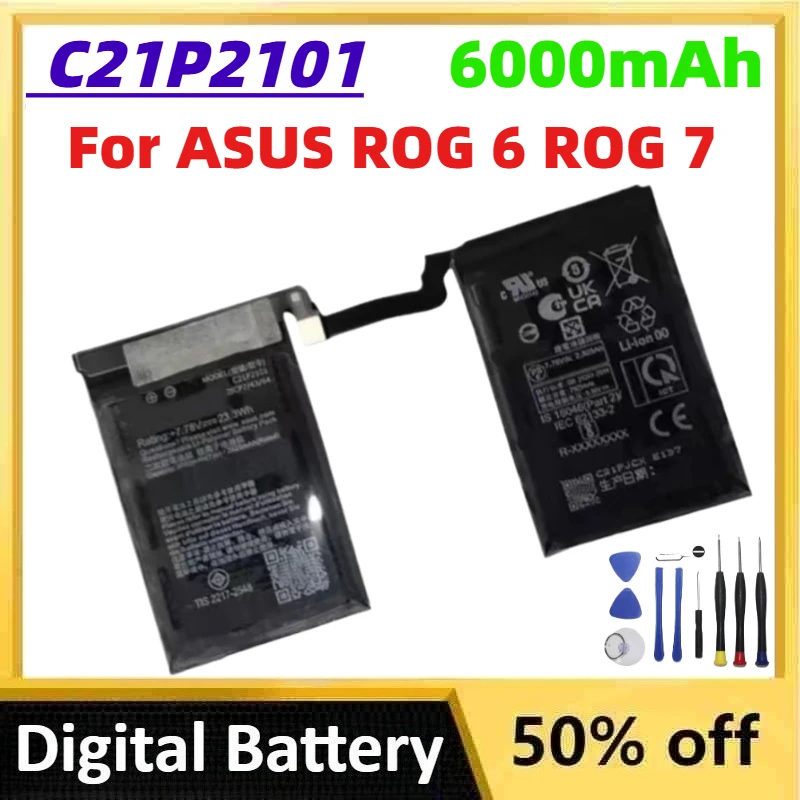C21P2101 6000mAh Brand New High - Capacity Mobile Phone Battery For ASUS ROG 6 ROG 7 Replaceable Lithium Batteries +Free Tools