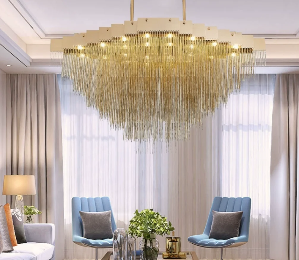 Modern Luxury Chandeliers Living Room Chain Tassel Lights Villa Hotel Lights Italian Designer Decorative Lighting Black/Gold