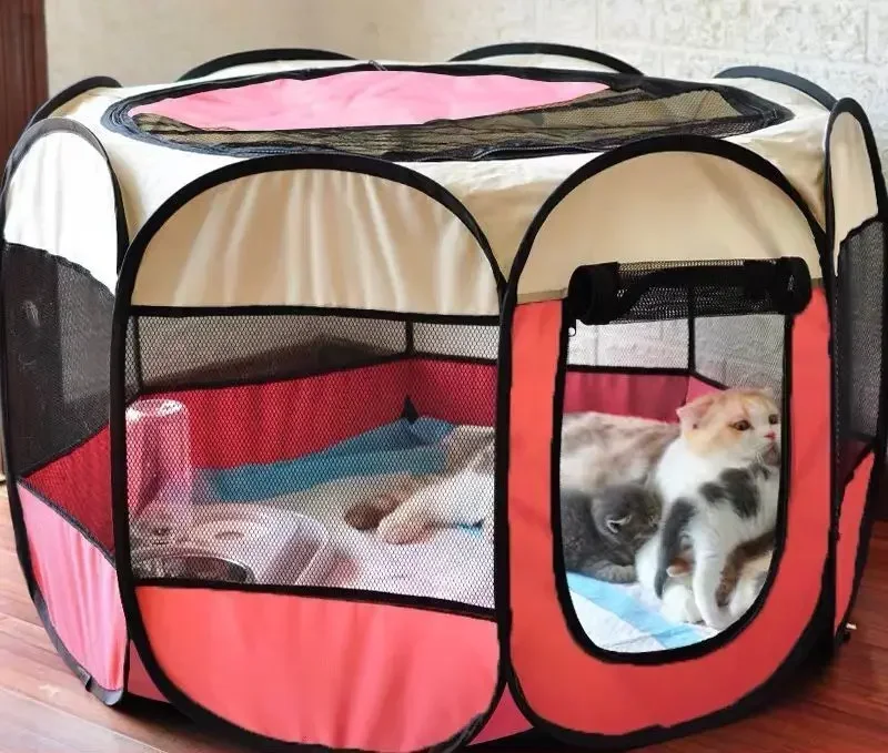 Portable Folding Pet Carrier Tent  Playpen Breathable Easy Operation Octagon Fence Outdoor Removable Puppy Kennel Bed For Cats