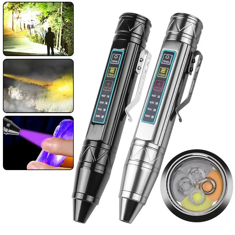 White Yellow UV Light 395nm/365nm Black Light Multi-light Source Flashlight Jade Inspection Lamp USB Rechargeable Torch