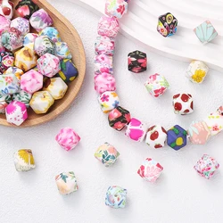 Cuentas de silicona redondas Multicolor para fabricación de juguetes, cuentas sueltas octogonales para pulsera DIY, joyería para bebés, accesorios hechos a mano, 10 piezas