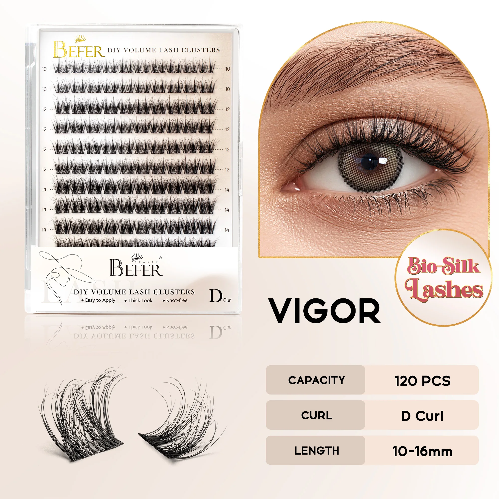 Befer 144 Stück Wimperncluster, 3D-natürliche, flauschige Cluster-Wimpern, DIY-Wimpernverlängerung, 10–16 mm, hochwertiges, weiches, superdünnes Band-Make-up