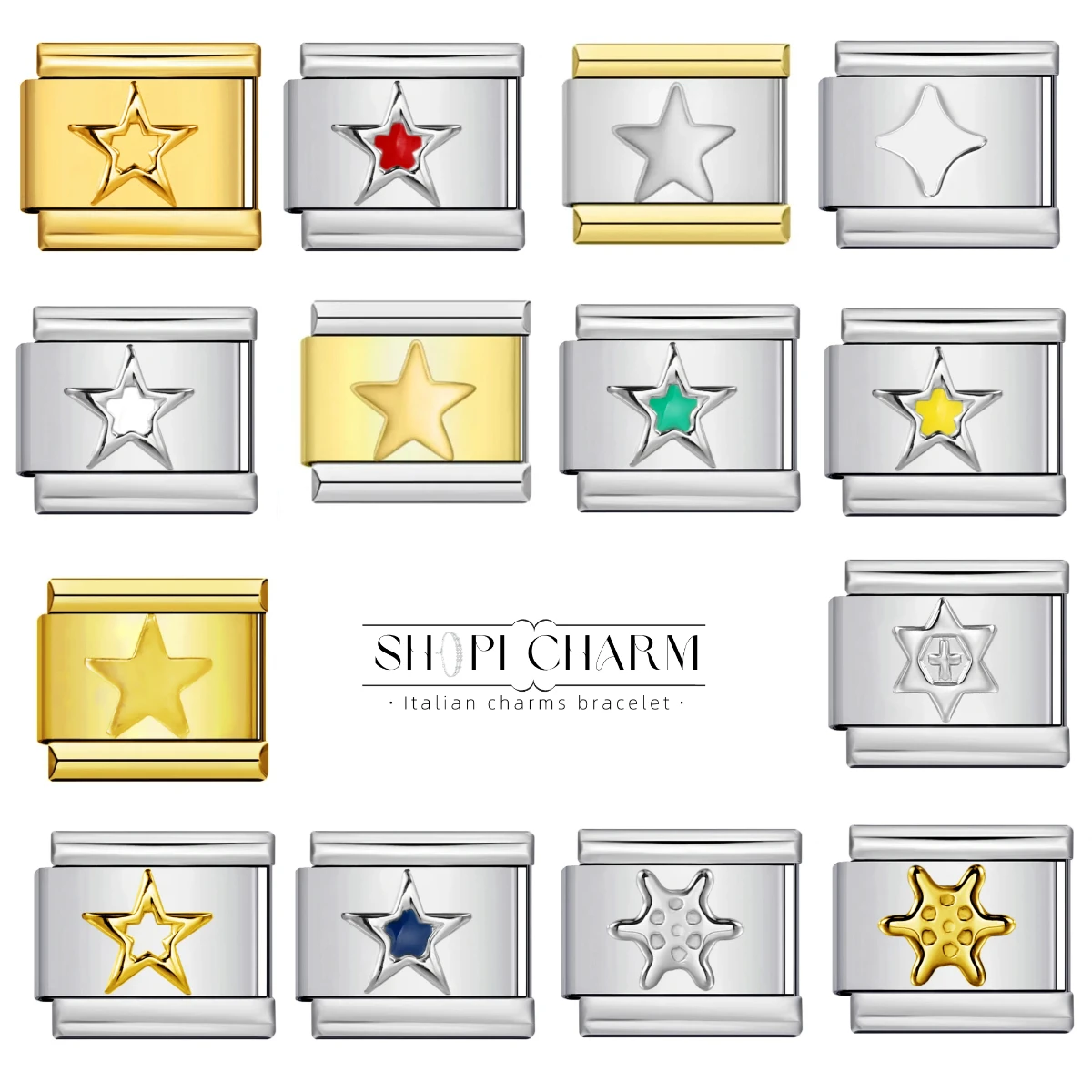 Fashion Women Men Silver Gold Colorful Star Italian Charm Stainless Steel Bracelet DIY Making Jewelry Wholesale Drop Shipping