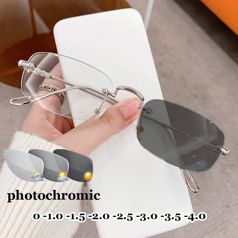 

Outdoor Photochromic Glasses Unisex Women Men Rectangular Minus Eyeglasses Fashion Color Changing Myopia Eyewear Diopter To -4.0