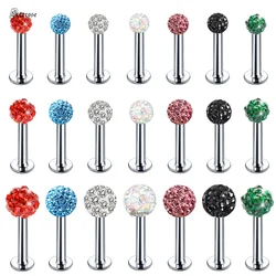 2Pcs 18G Bar 3/4/5/6mm Blue Red AB Crystal Ball Nose Piercing Labret Stud Lip Ring Helix Tragus Conch Lobe Piercing Ear Jewelry