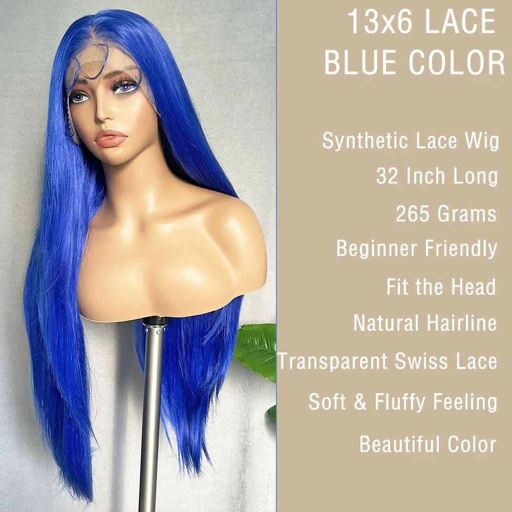 SOKU 13x6 Lace Frontal Synthetic Wig 32 Inch Long Straight Fluffy Layered Wig for Black Women Pre Plucked with Baby Hair