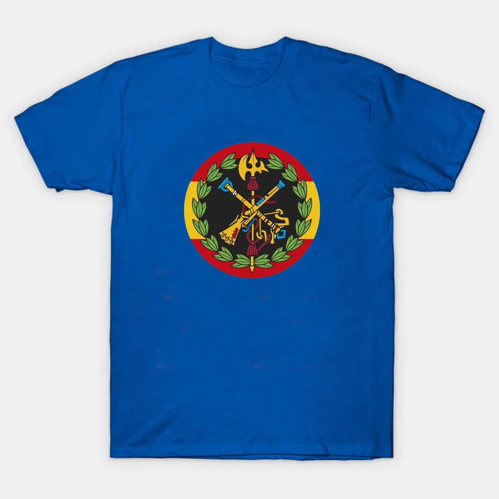 Spanish Flag Background Spanish Foreign Legion Emblem Printed T-Shirt. Summer Cotton O-Neck Short Sleeve Mens T Shirt New S-3XL