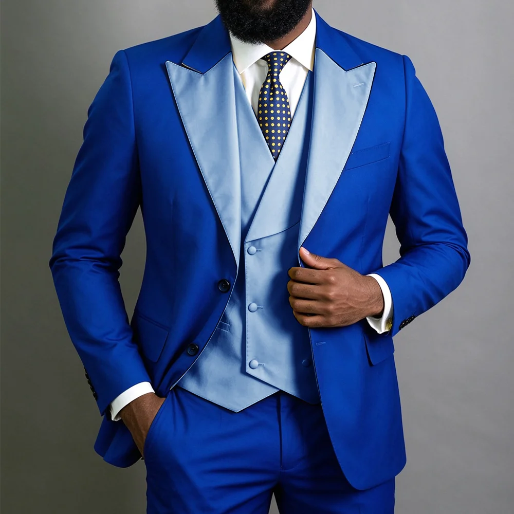 Men's Royal Blue 3-Piece Suit  - Men Formal Wear Blue 评论和价格