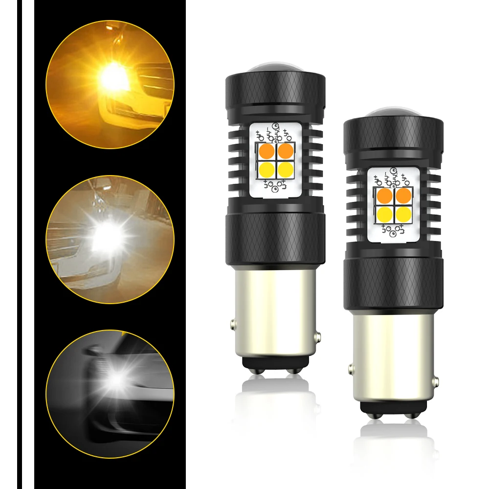 

2Pcs P21/5W LED Bulb Canbus 1157 Bay15d LED Lamp Dual Color White Amber Switchback DRL Turn Signal Indicator Lights With HD Lens
