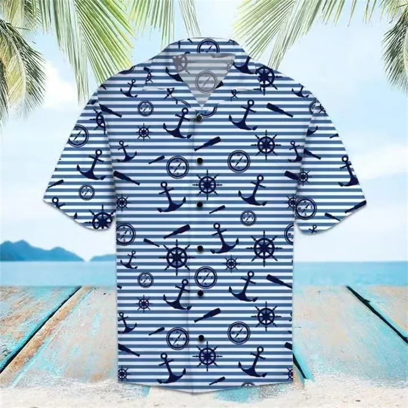 

New Men's Camisa Hawaii Stripe Print Short Sleeve Aloha Shirts Cuban Tee Shirt Summer Oversized Casual Female Clothing Blouses