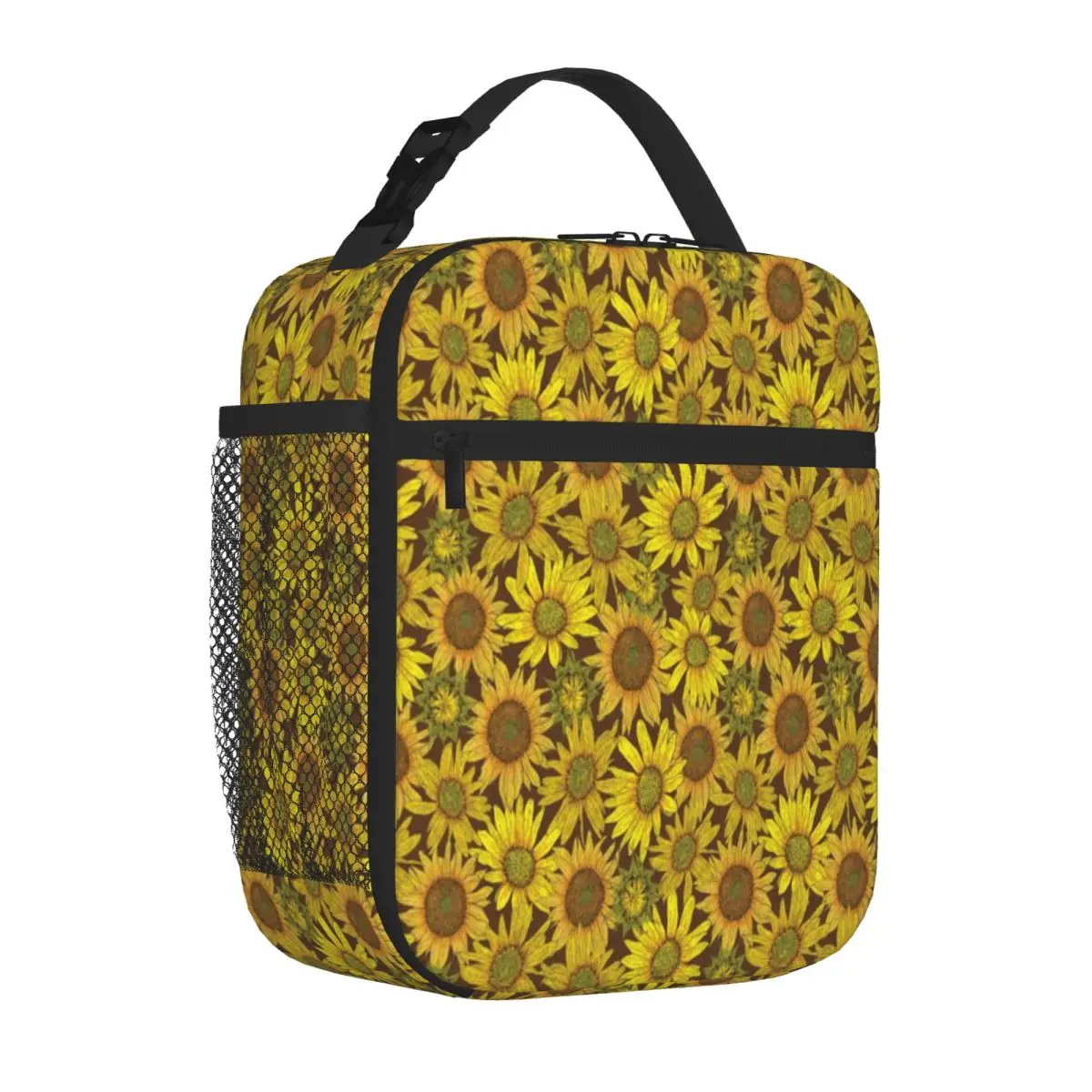 Hot Sale Yellow Sunflowers Plain Design Insulated Lunch Bag Daycare Meal Leakproof Lunch Bag