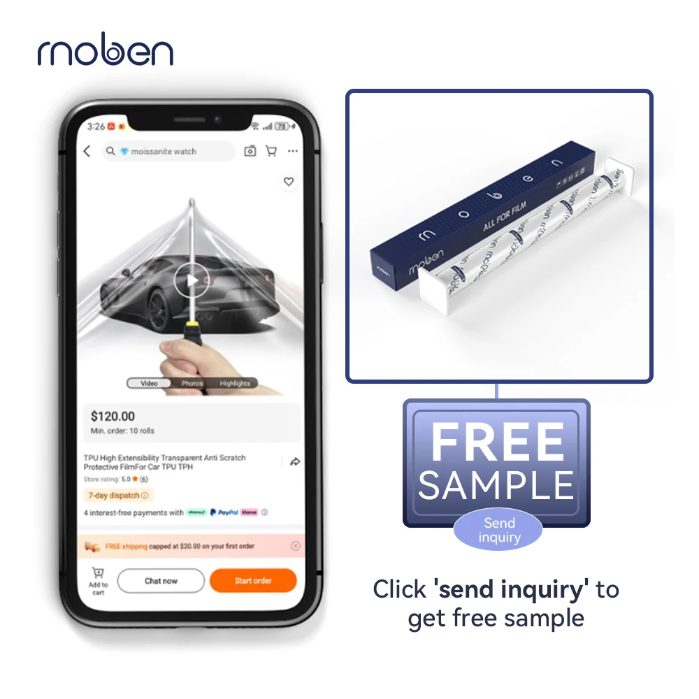 Moben Hoge Kwaliteit Anti-Kras Geen Vergeling Meekleurende TPU Glanzend Donker/Licht Zwart Auto Koplamp Beschermfolie PPF Sticker