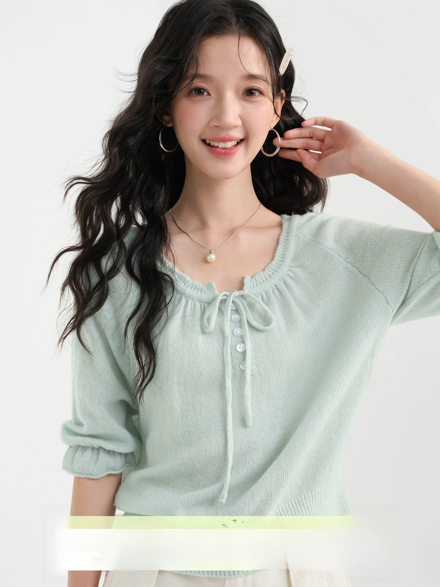 

Вязаный свитер в корейском стиле с поясом-узлом, женская базовая кофта, новинка весеннего сезона, повседневный свободный крой, дышащий, укороченный.