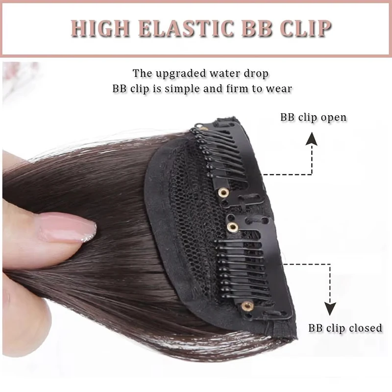 2 Stück synthetische Clip-in-Haarteil-Haarnadel, einteilig, nahtlos, künstliches Haarpolster, natürliche Haarverlängerungen, gefälscht für Frauen – Detail 3