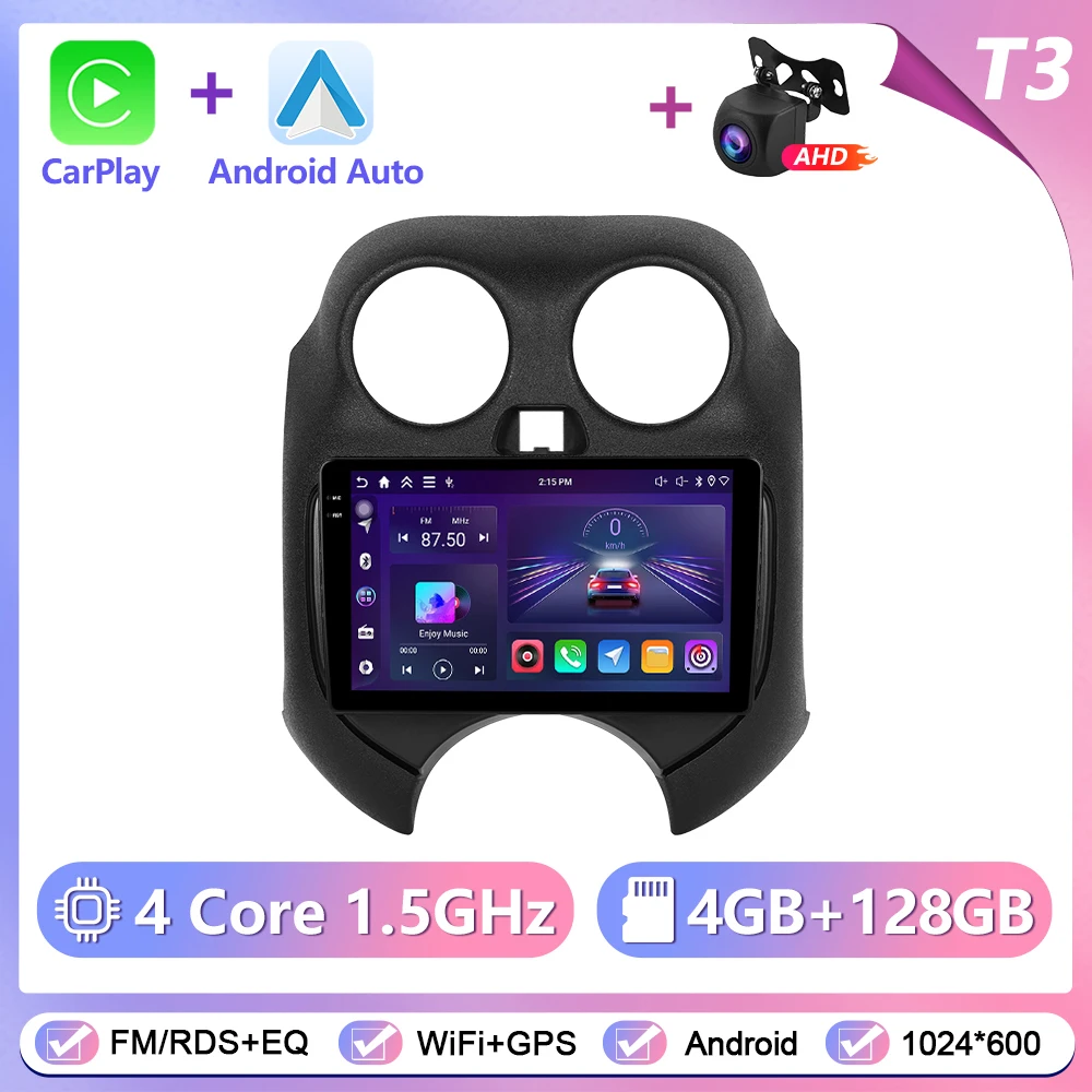 Podofo Draadloze CarPlay Android Auto Autoradio voor Nissan Micna 2010-2017 GPS Navigatie 2Din Multimedia Autoradio Stereo