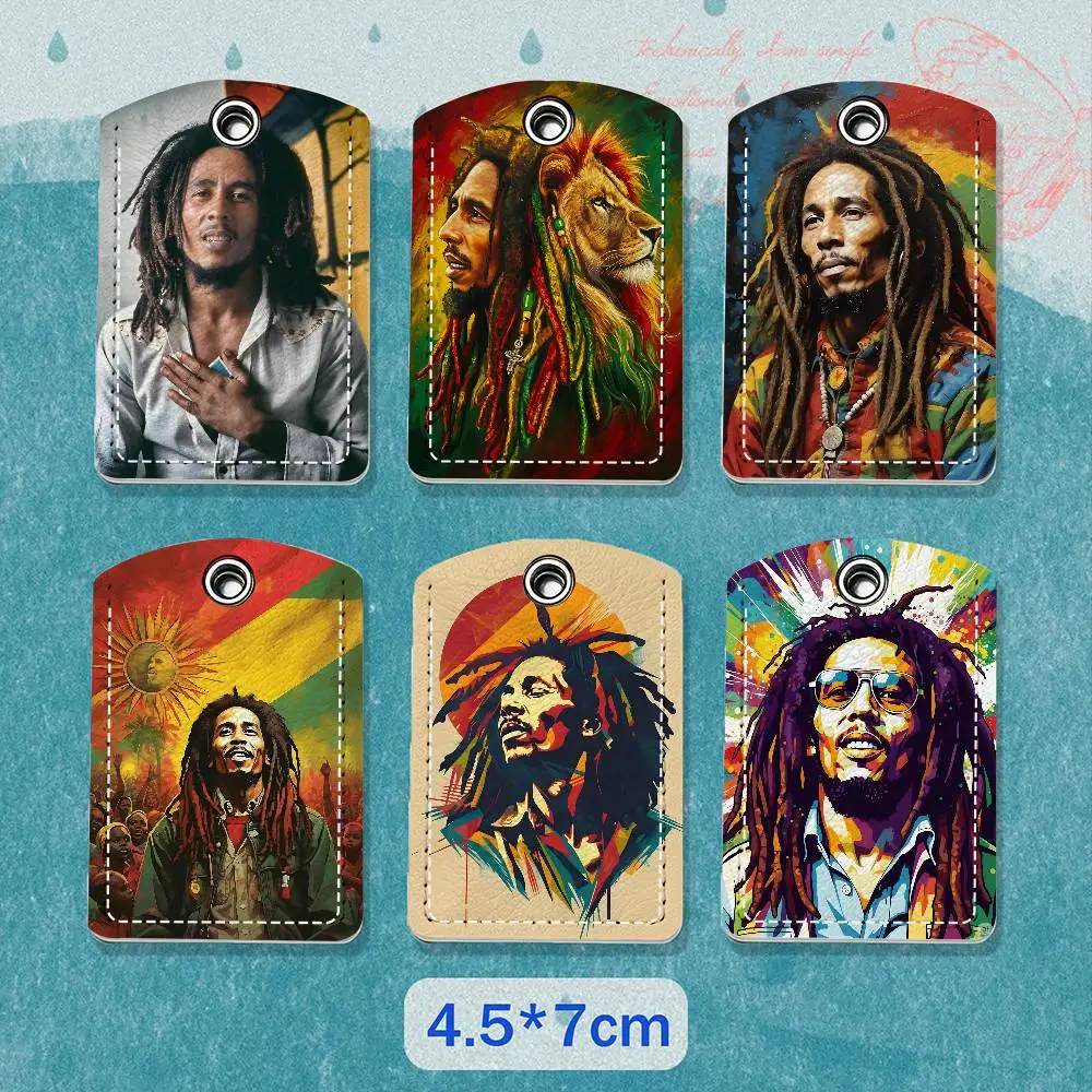 B-Bob M-Marley Reggae Cartoon Movie Singer Game Anime Leather Card Holder Can Store Access Control ID Card Subway Air Tag Case
