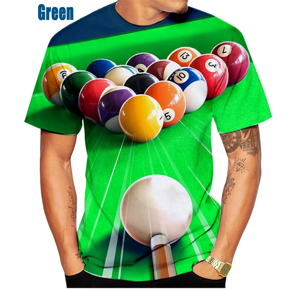 Camiseta con estampado 3D de bolas de billar para hombre y mujer, camisa informal divertida con cuello redondo, novedad de 2024