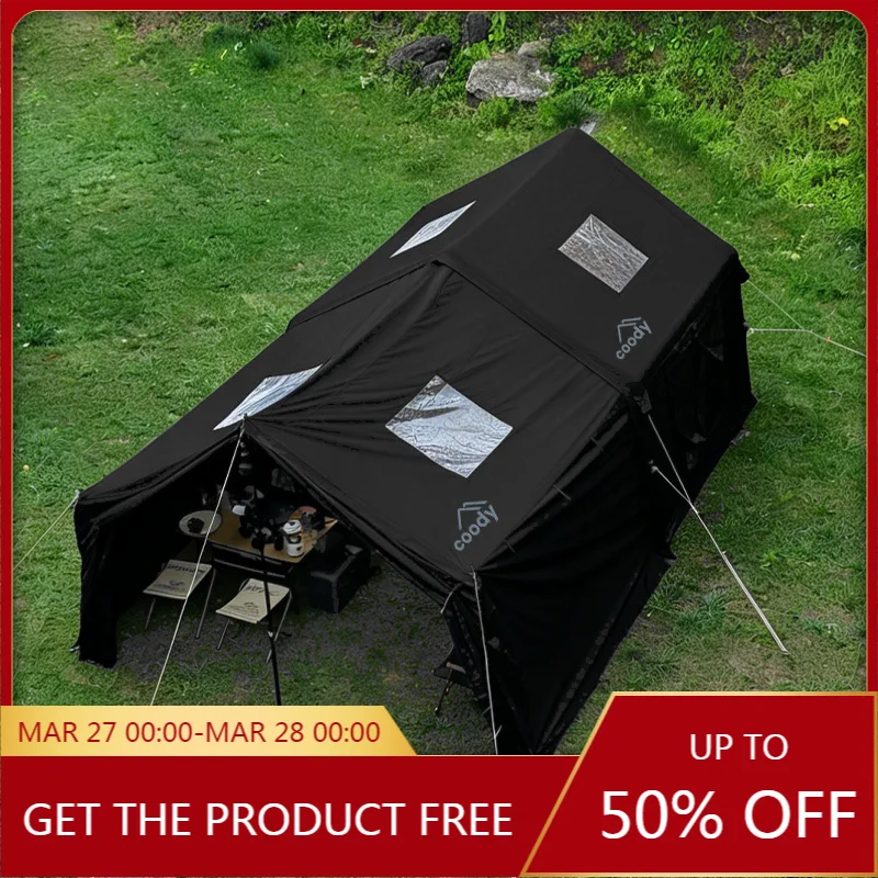 Coody Luxury 8.0㎡ Black Framed Foyer Air Tent, 4-Season Easy Setup Inflatable Tent for Family Camping, Party s